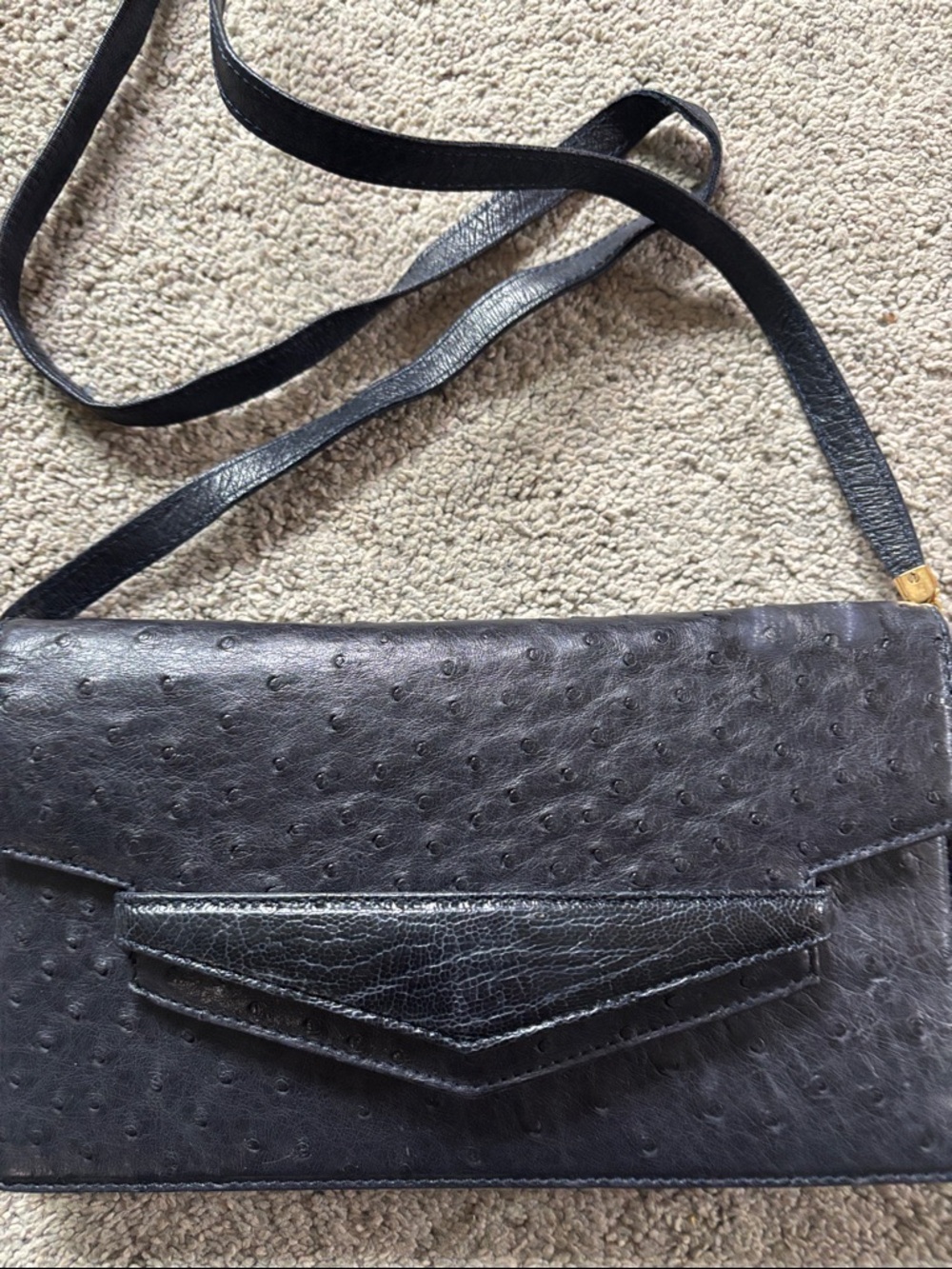 Rare Vintage Lorenzi Genuine Ostrich Crossbody Bag with Envelope Flap